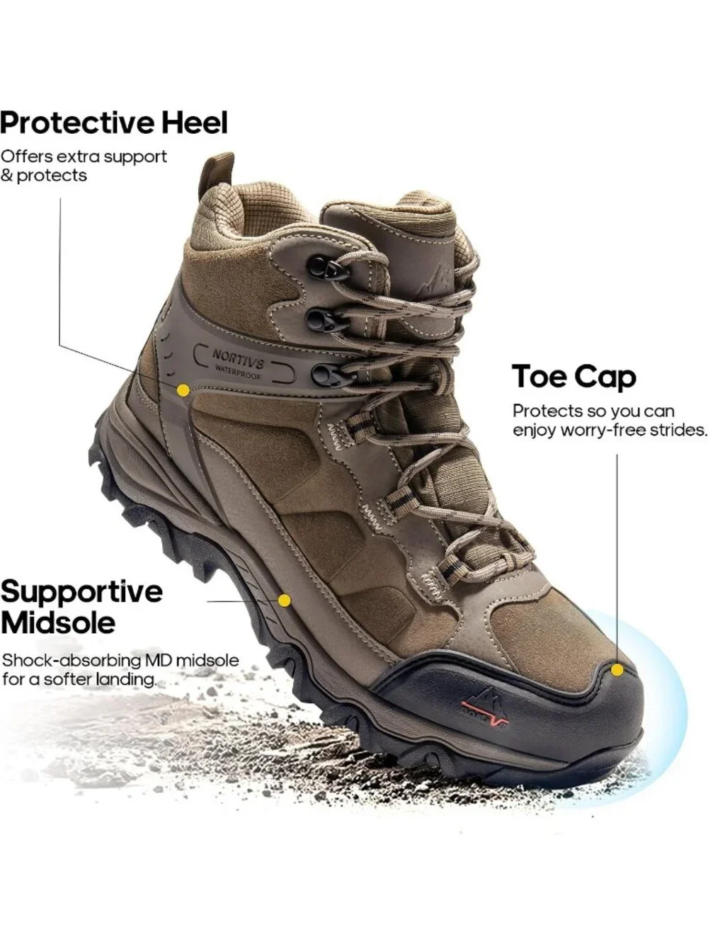 Men's Coffee Waterproof Shoes Casual Mid Top Round Toe Non Slip Hiking Boots
